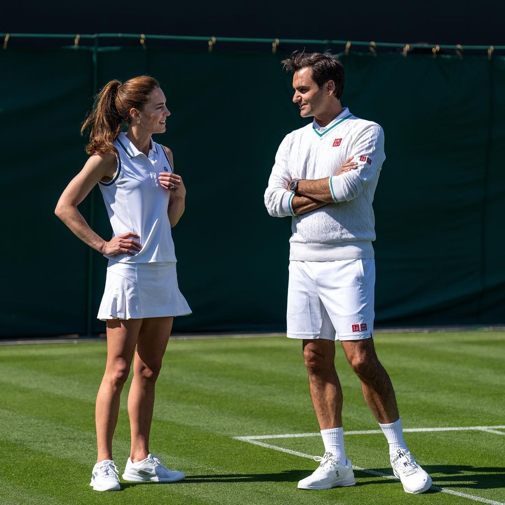 The Princess of Wales standing with Roger Federer at Wimbledon