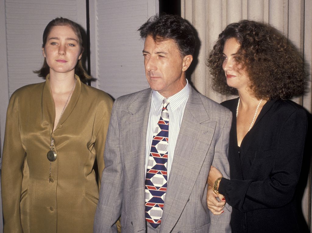 Actor Dustin Hoffman, wife Lisa Hoffman and daughter Karina Hoffman attend the premiere of "Avalon" on September 27, 1990 at the Metropolitan Museum of Art in New York City.