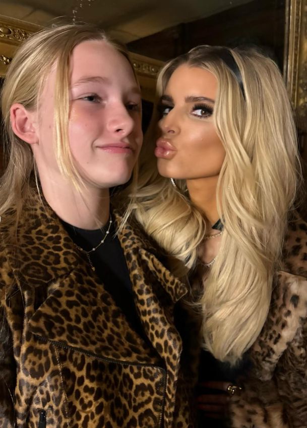 Jessica Simpson and daughter in leopard-print coats