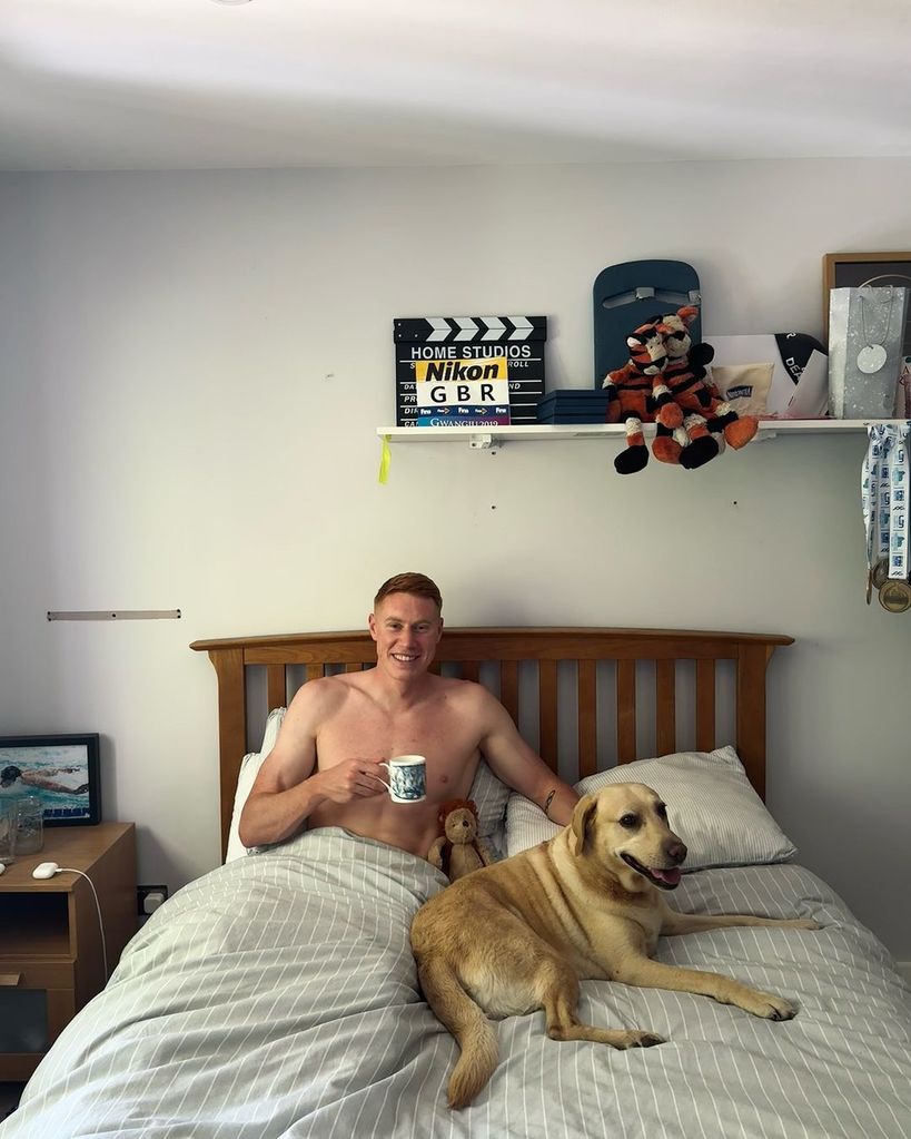 Tom Dean takes photo in his bed at home