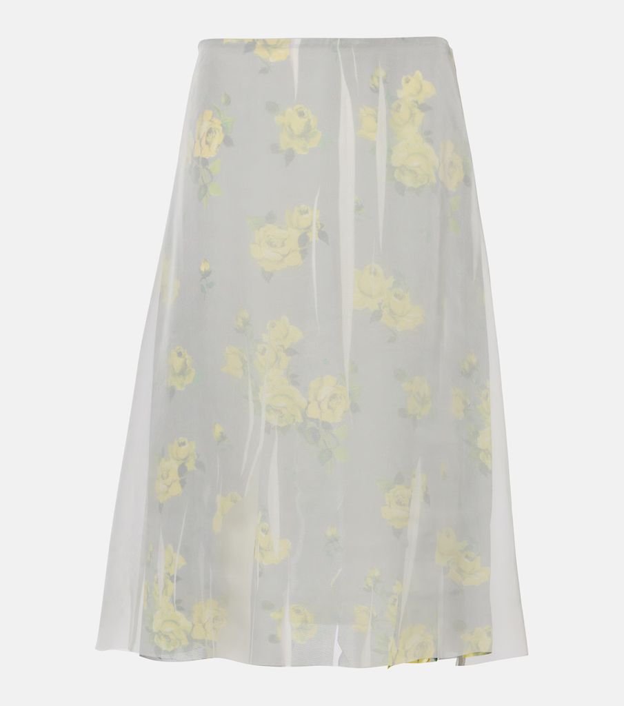Floral mesh midi skirt
