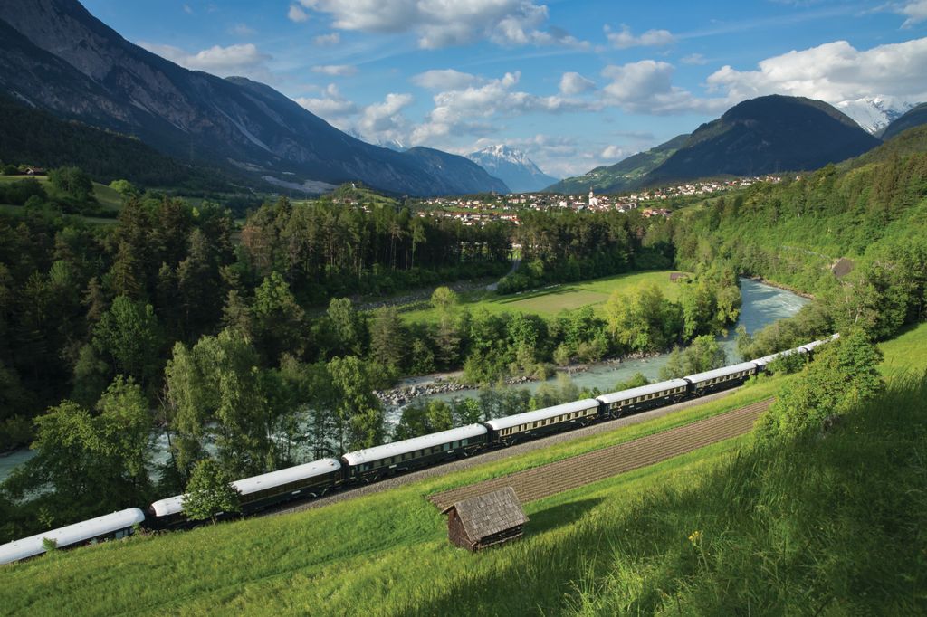 the Venice Simplon Orient Express passing through near Roppen, Austria