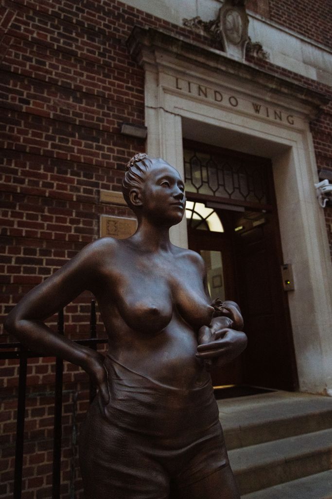 Postpartum woman statue outside the Lindo Wing