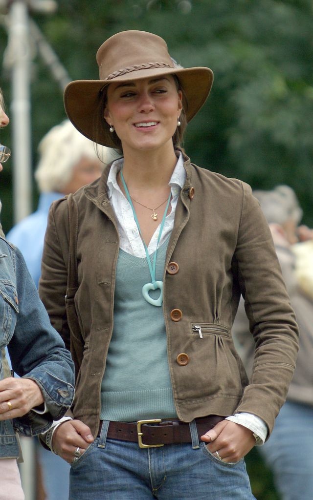 Kate Middleton in brown hat and white shirt at Gatcombe Park Festival of British Eventing 