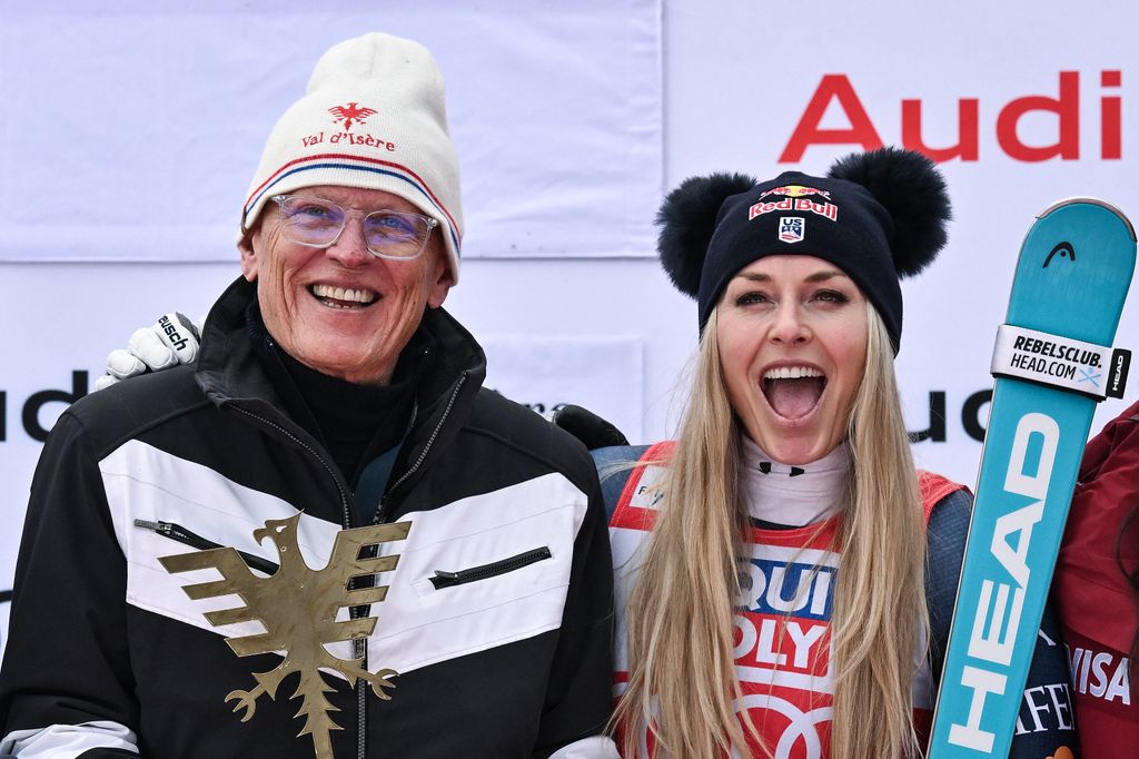 Lindsey Vonn with her father Alan Kildow dressed in ski clothes