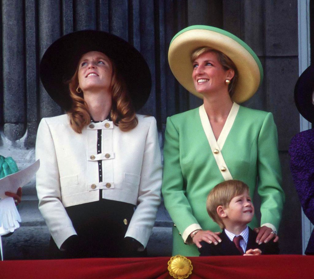  Diana, Princess of Wales ,and Sarah, Duchess of York, and Prince Harry, attend the 50th Anniversary of The Battle of Britain Parade