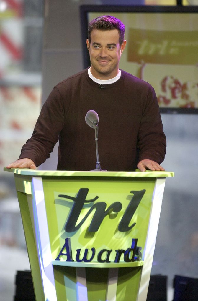 Carson Daly speaks on stage during the first MTV "TRL Awards" at the MTV Times Square Studios on February 6, 2003 in New York City