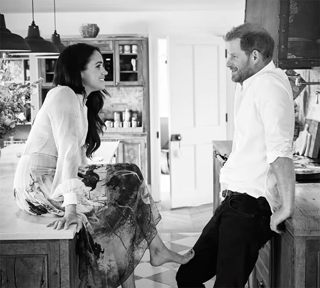 Meghan and Harry inside the kitchen of their Frogmore Cottage home