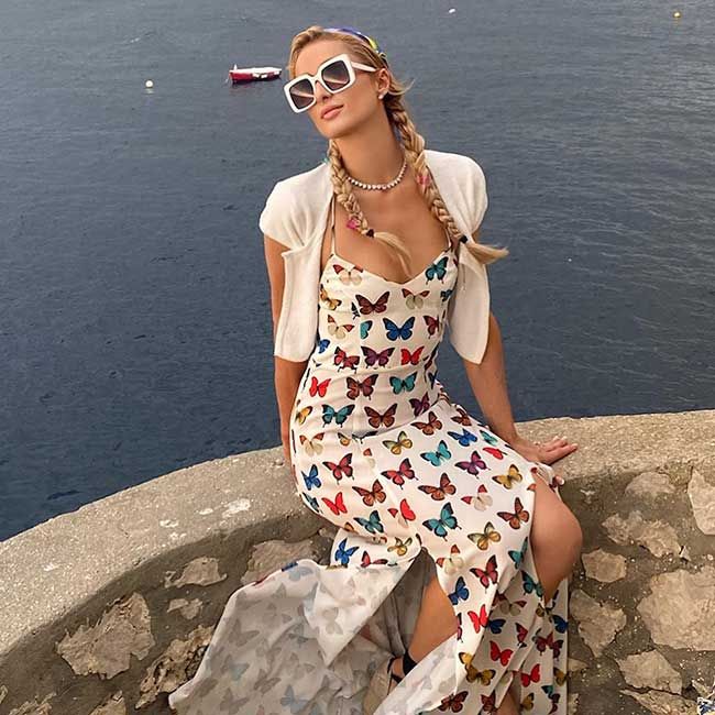 Paris Hilton wows in '90s-inspired butterfly dress during lavish Capri ...