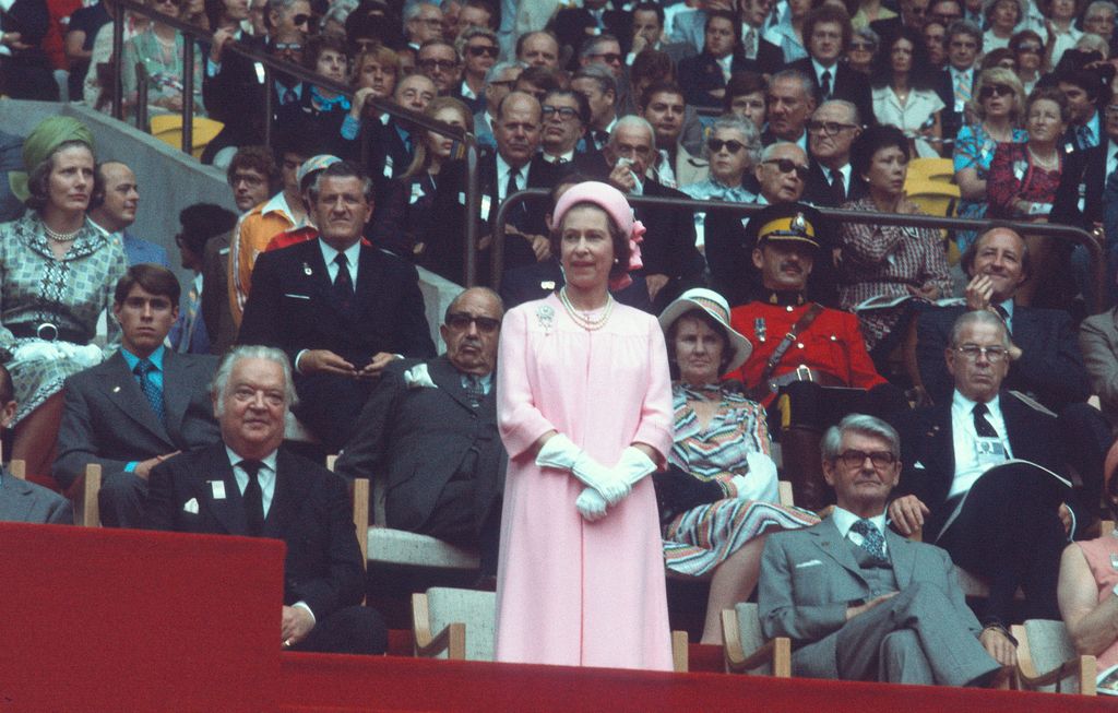 MONTREAL, CANADA - JULY 17:  Queen Elizabeth ll  and Prince Andrew (left) attend the opening ceremony of the 1976 Montreal Summer Olympics on July 17, 1976 in Montreal, Canada. (Photo by Anwar Hussein/Getty Images)