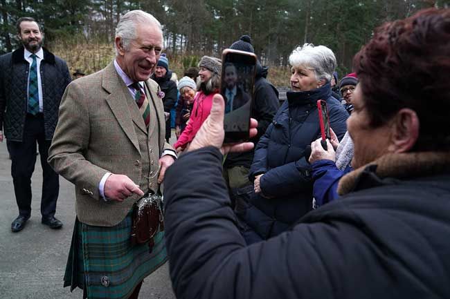 King Charles is greeted at Aboyne Community Shed