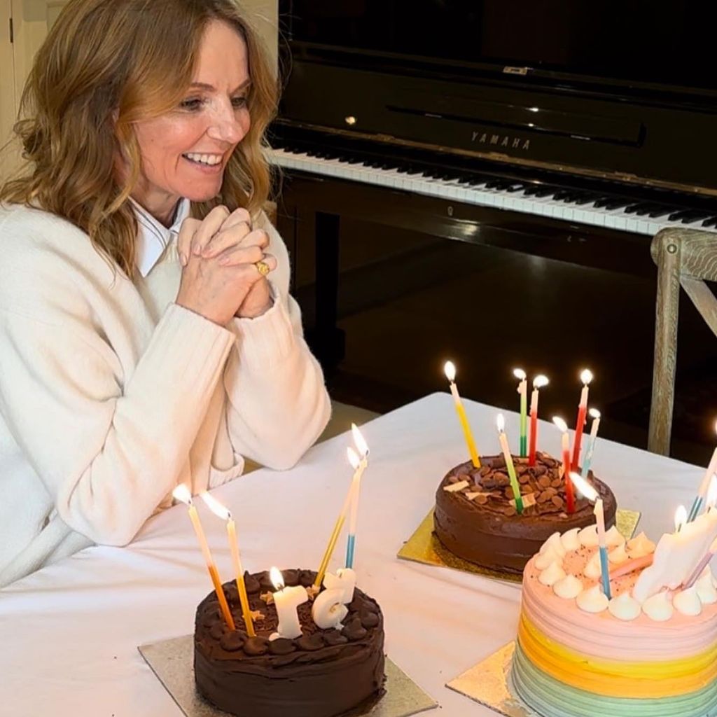 Geri Horner celebrating her 51st birthday with three cakes