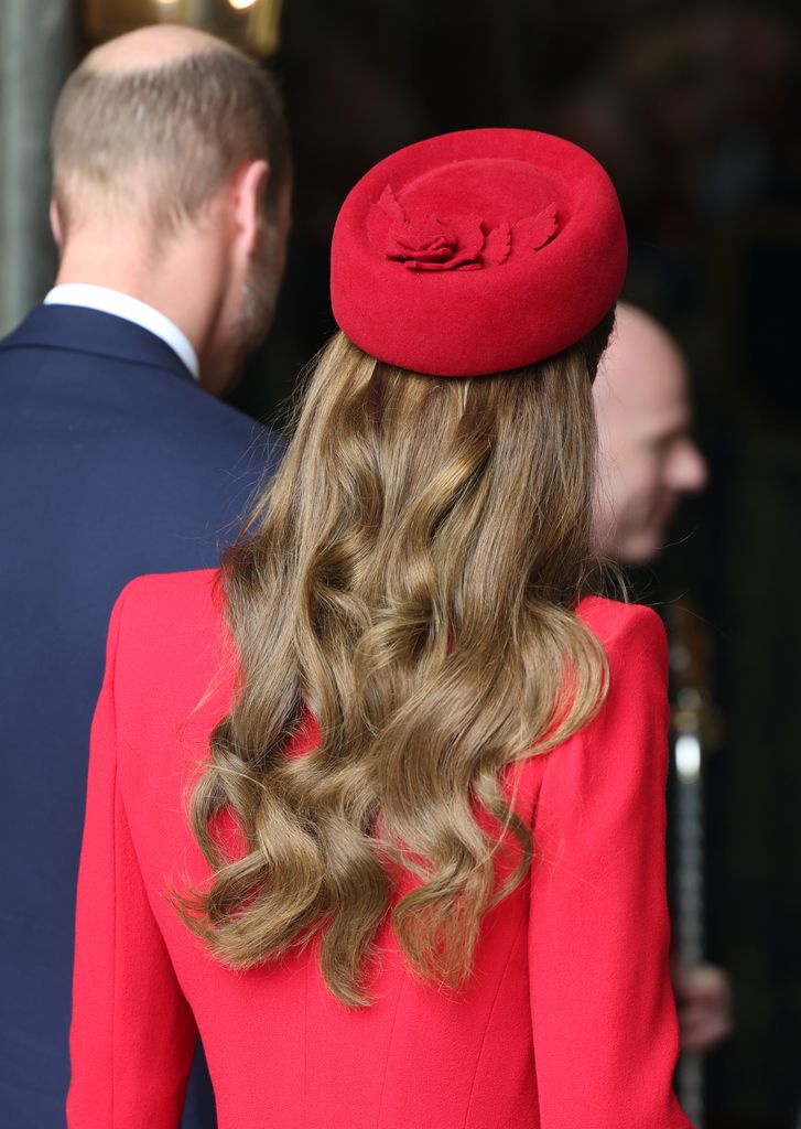   Catherine, Princess of Wales, detail topi, menghadiri perayaan Hari Persemakmuran di Westminster Abbey