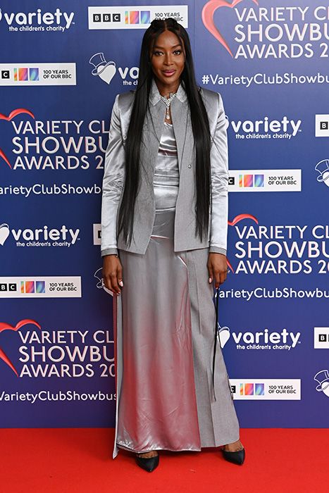 Naomi Campbell looking gorgeous in a silver Fendi outfit at The Variety Awards
