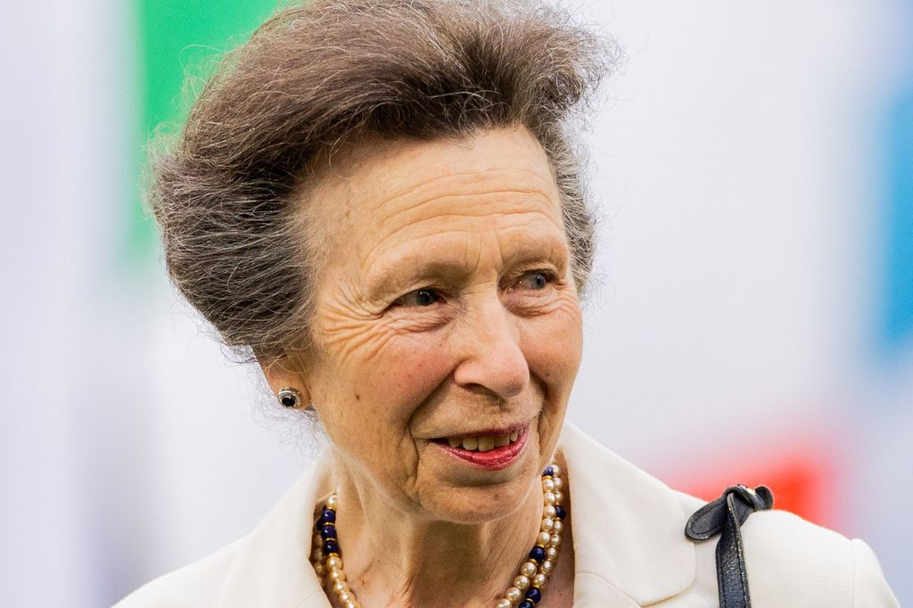 Princess Anne in white jacket and pearls at Horse Show CHIO 
