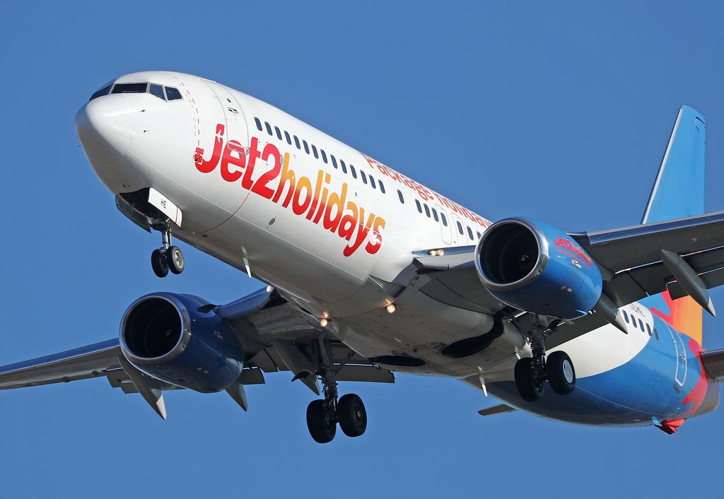 A Boeing 737-8K2 from Jet2 is landing at Barcelona Airport in Barcelona, Spain, on December 16, 2022