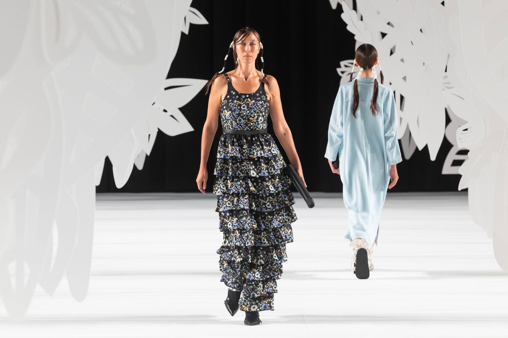 Alana Hadid walks the runway at the Munthe show during Copenhagen Fashion Week