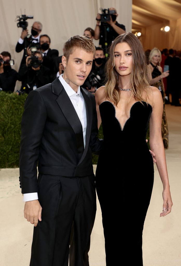 Justin Bieber and  Hailey Bieber attend The 2021 Met Gala Celebrating In America: A Lexicon Of Fashion at Metropolitan Museum of Art on September 13, 2021 in New York City