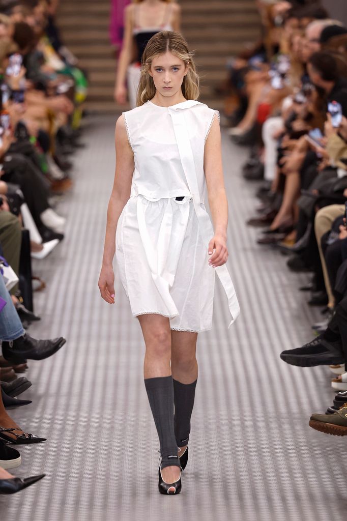 A model walks the runway during the Miu Miu Paris Womenswear Spring-Summer 2025 show as part of Paris Fashion Week on October 1, 2024 in Paris, France