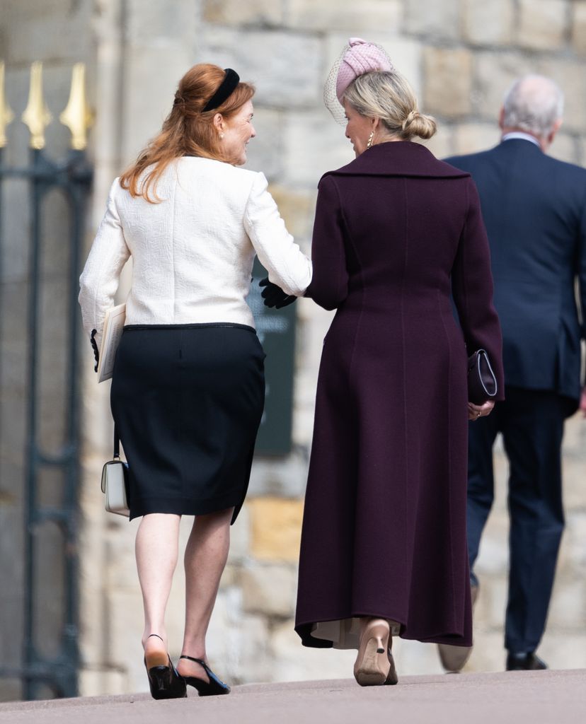  Sarah Ferguson Duchess of York and Sophie, Duchess of Edinburgh attend the Easter Service at St George's Chapel on April 20, 2025 in Windsor