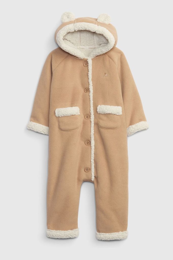Sherpa Lined Button-Up Baby Pramsuit - GAP