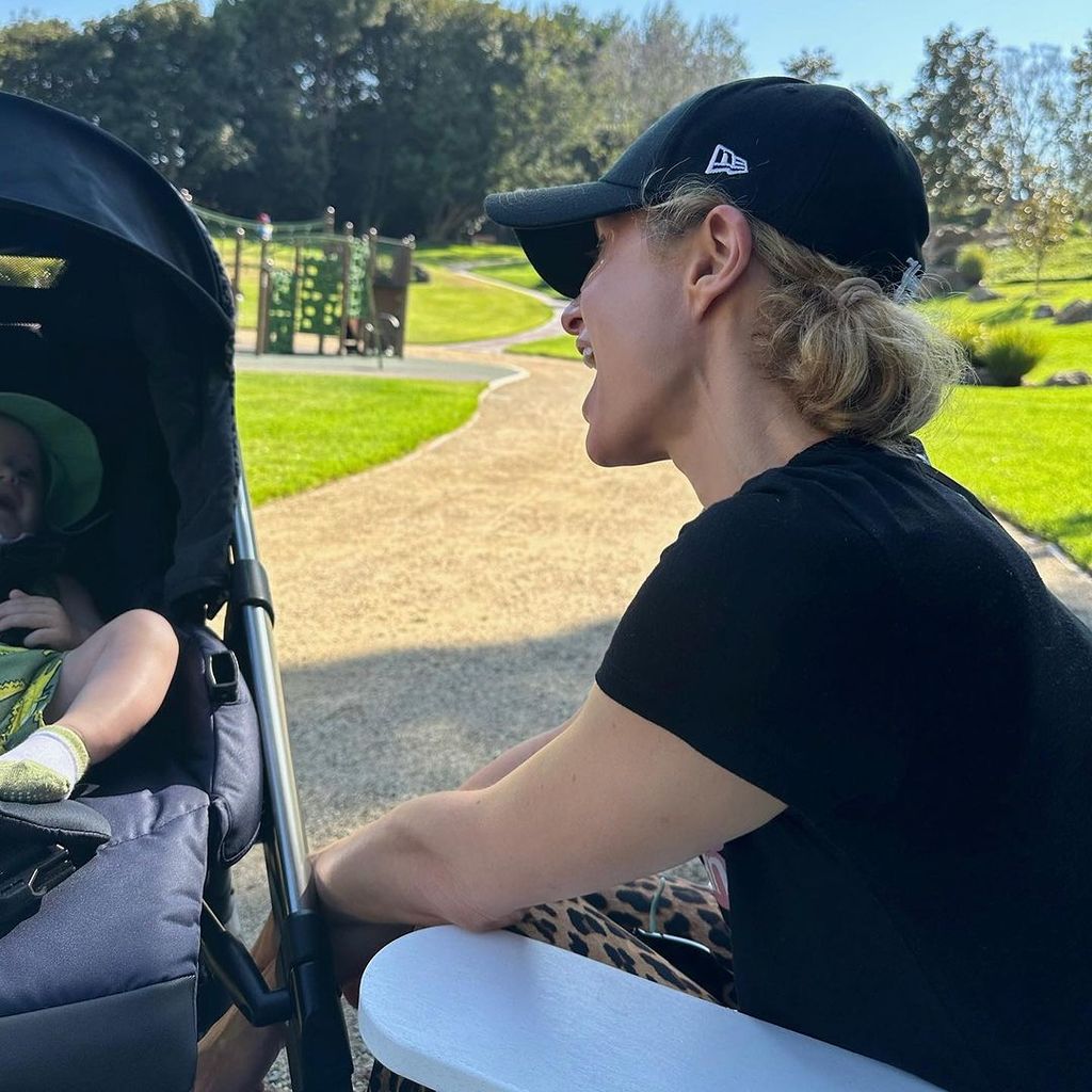 Paris Hilton on a stroll in the park with baby Phoenix