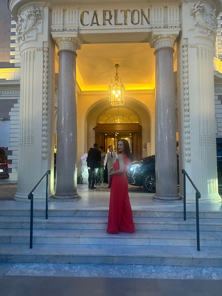 Alex oozing celebrity chic as we headed to the Carlton, one of the most iconic hotels on La Croisette - and where Tom Cruise chose to stay
