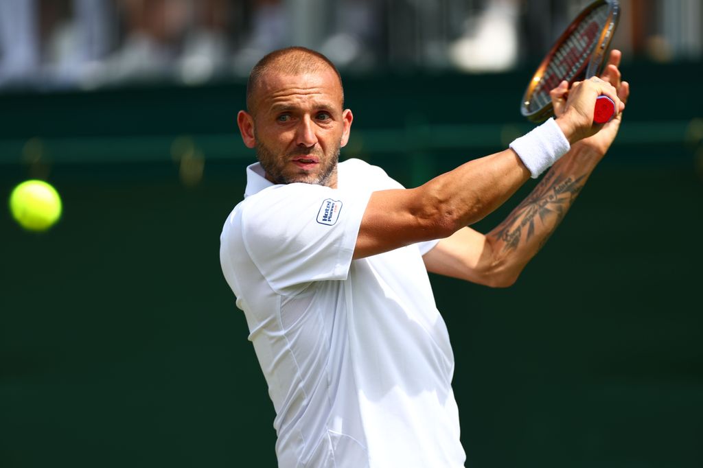 Dan Evans lors de son premier match à Wimbledon cette année 