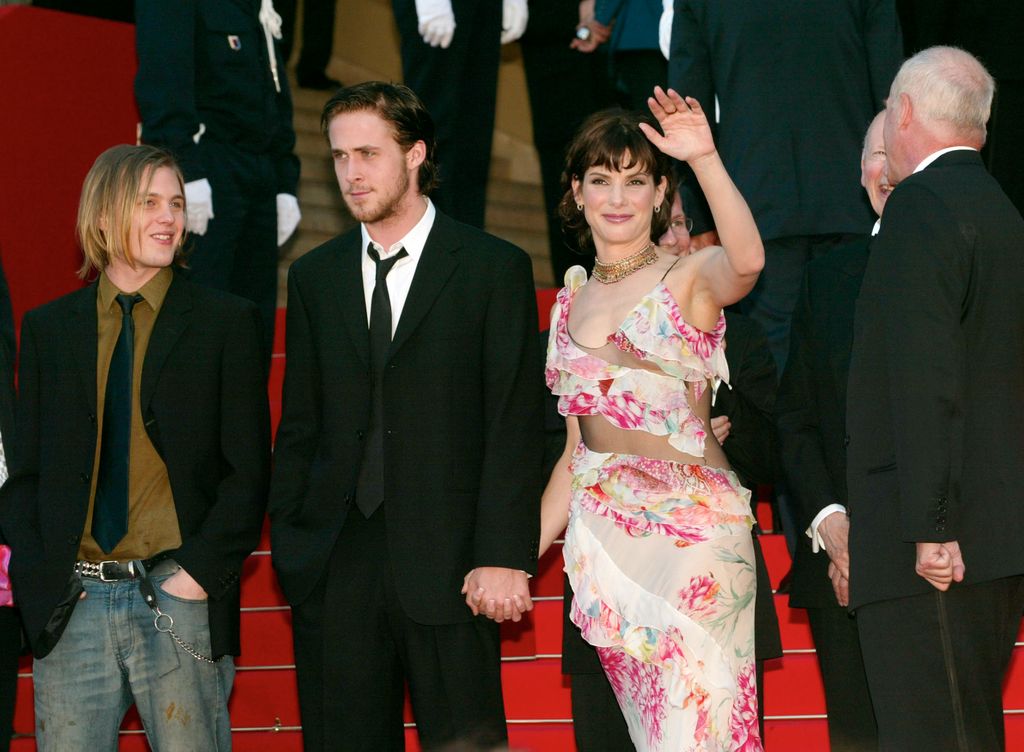 Michael Pitt, Ryan Gosling and Sandra Bullock on the steps of the Palais at the "Murder By Numbers" screening