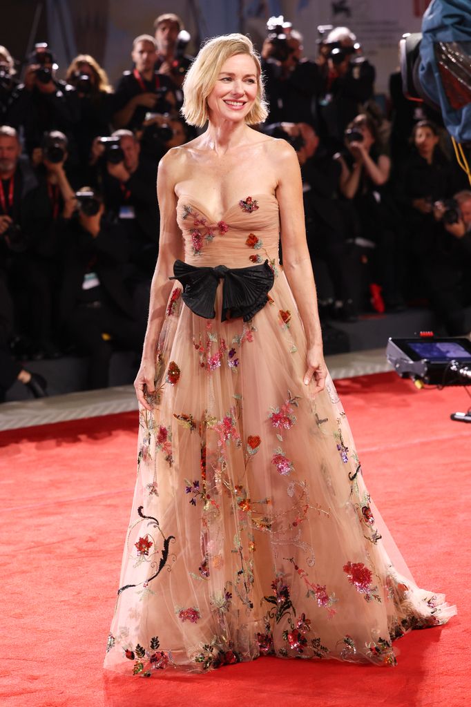 Naomi Watts attends the "Jay Kelly" red carpet during the 82nd Venice International Film Festival on August 28, 2025 in Venice, Italy