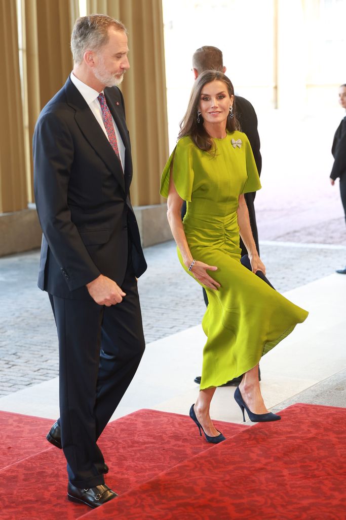 Queen Letizia wearing a Victoria Beckham green dress