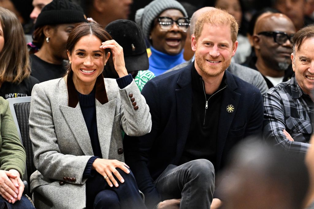 Meghan Markle, Duchess of Sussex and Prince Harry, Duke of Sussex attend the wheelchair basketball match between the USA v Nigeria during day one of the 2025 Invictus Games at the Vancouver Convention Centre on February 09, 2025 in Vancouver, British Columbia. 