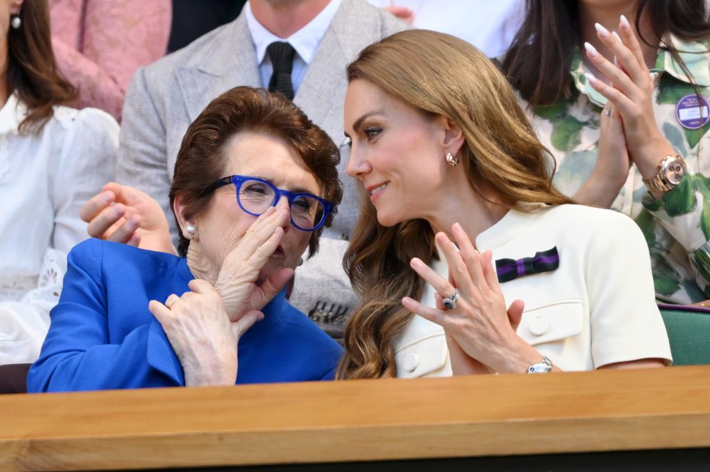 Billie Jean King and Catherine, Princess of Wales attend day thirteen of the Wimbledon Tennis Championships at the All England Lawn Tennis and Croquet Club at All England Lawn Tennis and Croquet Club