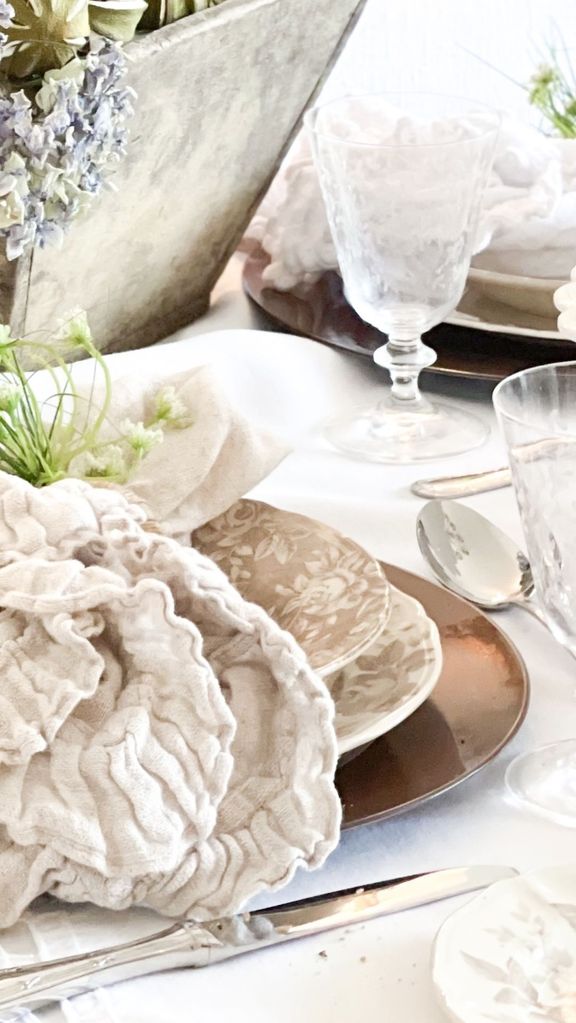 Bronze and white place settings 