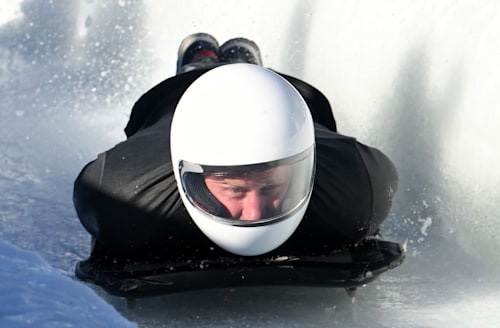 Prince Harry takes a turn at the skeleton run