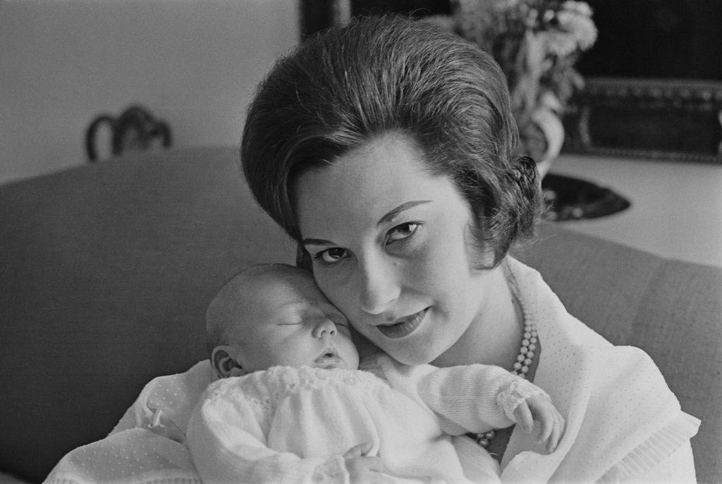 Janet Bryce, Lady Milford Haven pictured with her newborn son Ivar Mountbatten in London on 20th March 1963