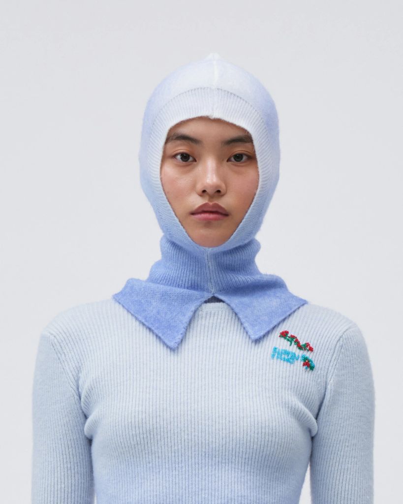 Susan Fang knitted blue hood