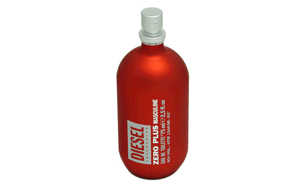 bottle of red diesel fragrance