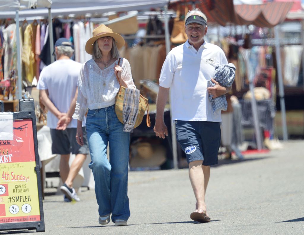 Pam Dawber and Mark Harmon are seen at a flea market on June 30, 2024 in Santa Monica, California