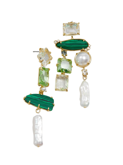 Rhinestone Pearl Hanging Earrings in Emerald Green - & Other Stories
