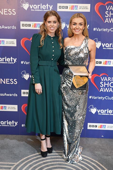Katherine Jenkins posing with Princess Beatrice at The Variety Awards