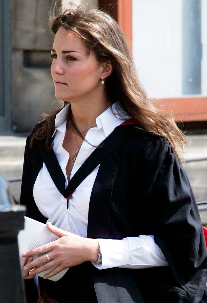 New graduate Kate Middleton wears a traditional gown to the graduation ceremony at St Andrew's University 