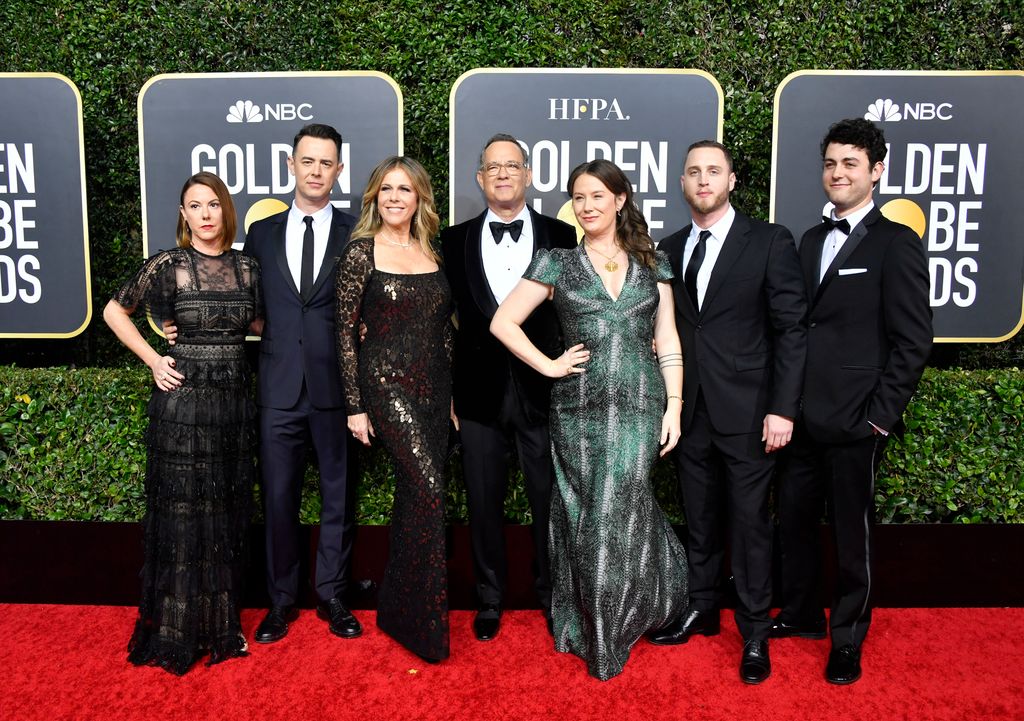 Samantha Bryant, Colin Hanks, Rita Wilson, Tom Hanks, Elizabeth Ann Hanks, Chet Hanks, and Truman Theodore Hanks attend the 77th Annual Golden Globe Awards at The Beverly Hilton Hotel on January 05, 2020 in Beverly Hills, California.
