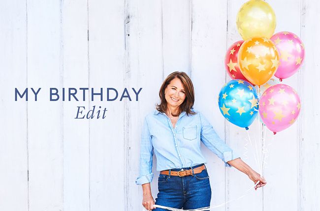 carole middleton in denim shirt and jeans holding balloons in party pieces newsletter promo image