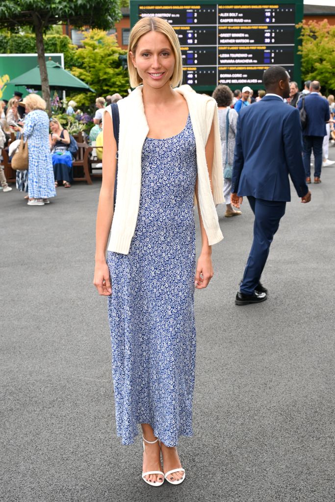 Princess Maria-Olympia of Greece and Denmark attends day one of the Wimbledon Tennis Championships at the All England Lawn Tennis and Croquet Club on July 01, 2024 in London, England wearing Ralph Lauren. (Photo by Karwai Tang/WireImage)