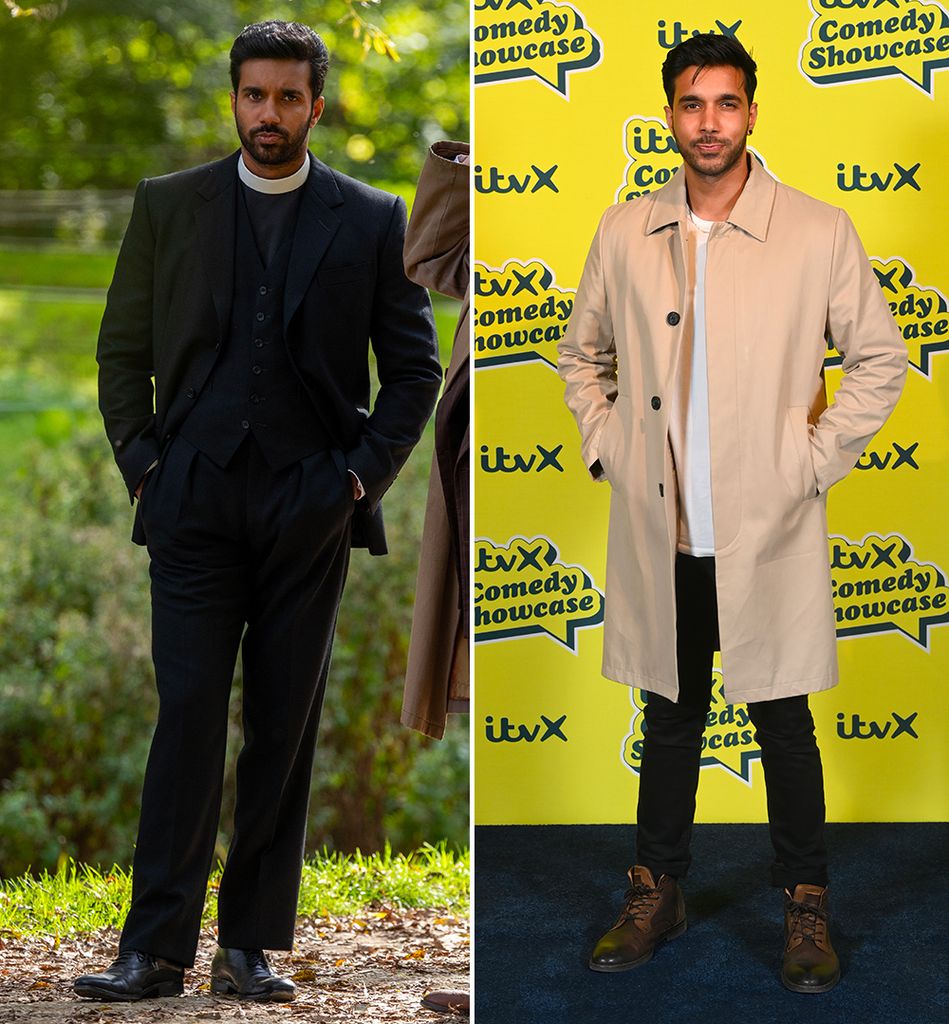 Rishi Nair in Grantchester / Rishi Nair wearing a trench coat and jeans