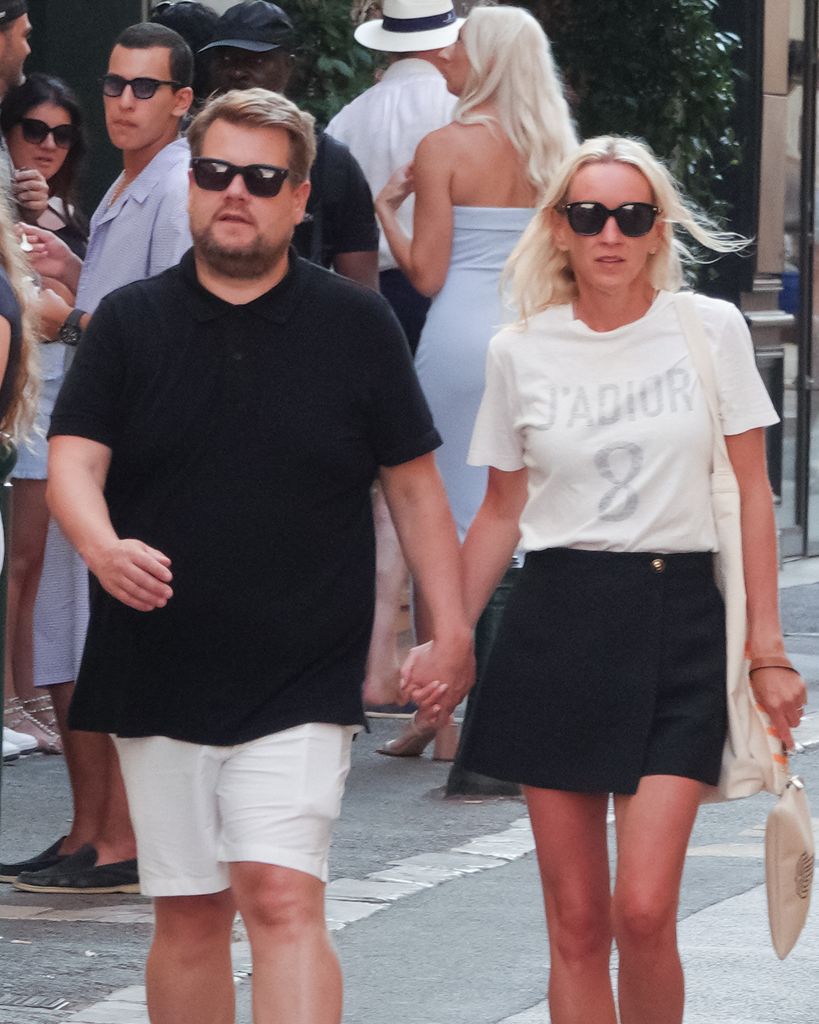 James Corden and wife Julia Carey are seen strolling in Saint-Tropez, France