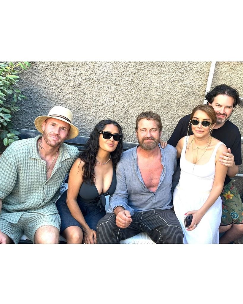 Salma Hayek runs into Gerard Butler and pals