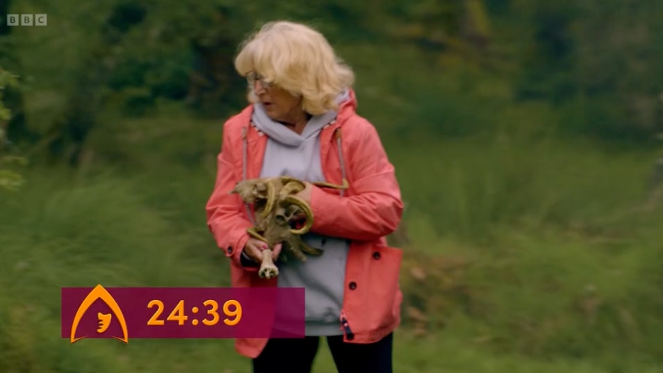 Fiona collecting skulls during a challenge on The Traitors