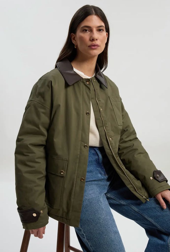 Karen Millen Quilted Contrast Collar Barn Jacket